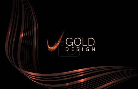 Illustration for Isolated design element,winding copper colored ribbon on a black background. - Royalty Free Image