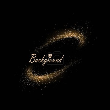 Illustration for Isolated oval frame of gold color made of small tinsel on a black background. - Royalty Free Image