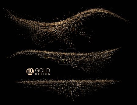 Illustration for Abstract shiny wavy isolated stripe with golden glitter, design component. - Royalty Free Image