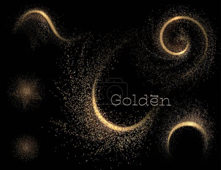 Illustration for Set of wavy isolated shapes with golden glitter, design component. - Royalty Free Image
