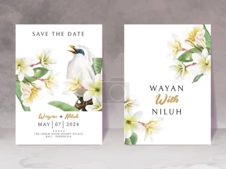 Téléchargez les photos : Wedding invitation with beautiful watercolor of plumeria - en image libre de droit