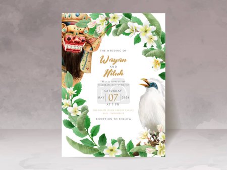 Téléchargez les illustrations : Wedding invitation with beautiful watercolor of plumeria - en licence libre de droit