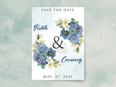 Téléchargez les illustrations : Wedding invitation card Elegant royal blue roses - en licence libre de droit