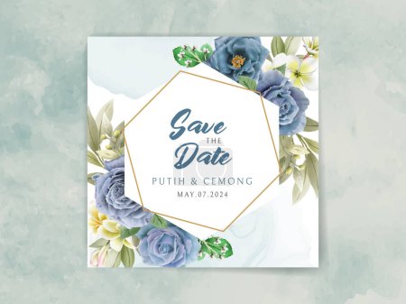 Téléchargez les illustrations : Wedding invitation card Elegant royal blue roses - en licence libre de droit