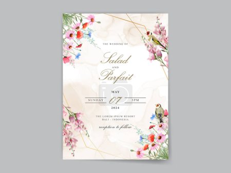 Illustration for Beautiful wild flowers wedding invitation card - Royalty Free Image