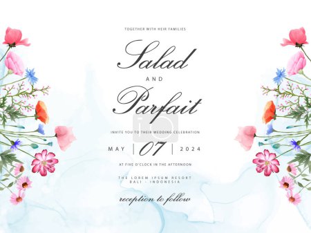 Ilustración de Hermosa boda flores silvestres invitación tarjeta - Imagen libre de derechos