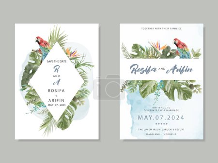 Téléchargez les illustrations : Invitation de mariage aquarelle floral tropical - en licence libre de droit