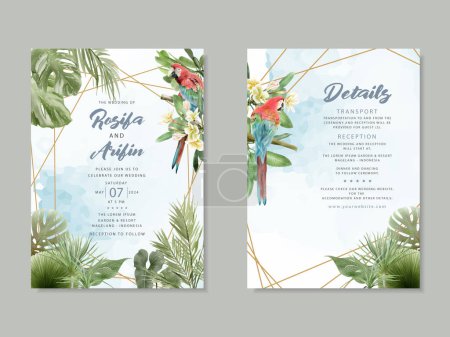Téléchargez les illustrations : Invitation de mariage aquarelle floral tropical - en licence libre de droit