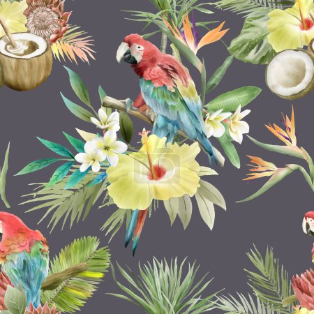 Illustration for Hand painted exotic seamless floral pattern - Royalty Free Image