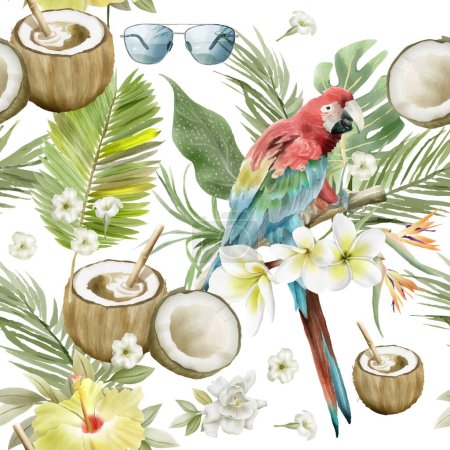 Ilustración de Pintado a mano exótico patrón floral sin costuras - Imagen libre de derechos