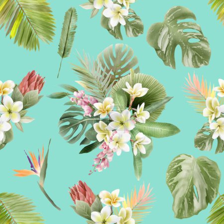 Illustration for Hand painted exotic seamless floral pattern - Royalty Free Image