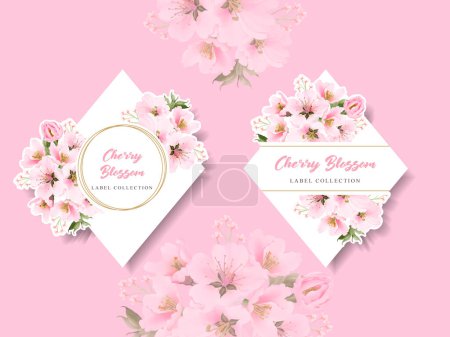 Illustration for Watercolor cherry blossom label collection - Royalty Free Image