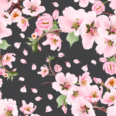 Téléchargez les illustrations : Aquarelle fleur de cerisier motif sans couture - en licence libre de droit
