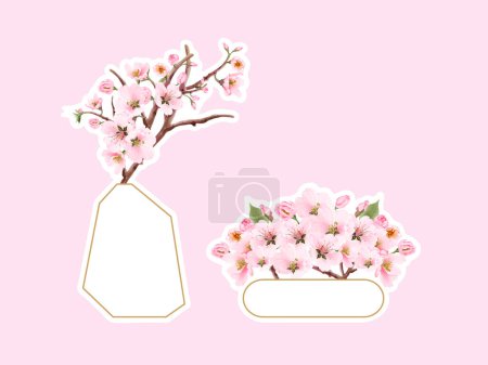 Téléchargez les illustrations : Ensemble autocollant fleur de cerisier aquarelle - en licence libre de droit