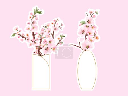 Illustration for Watercolor cherry blossom sticker set - Royalty Free Image
