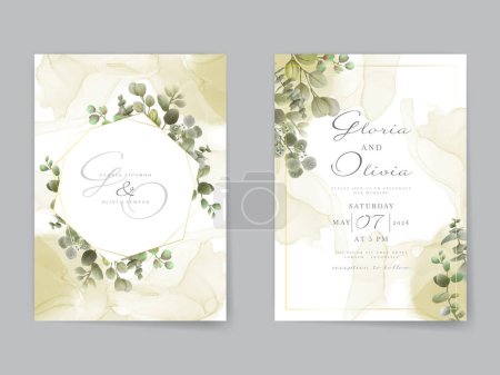Ilustración de Plantilla de tarjeta de invitación de boda de eucalipto acuarela - Imagen libre de derechos