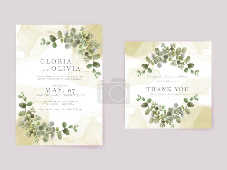 Illustration for Watercolor eucalyptus wedding invitation card template - Royalty Free Image