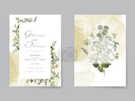 Ilustración de Plantilla de tarjeta de invitación de boda de eucalipto acuarela - Imagen libre de derechos
