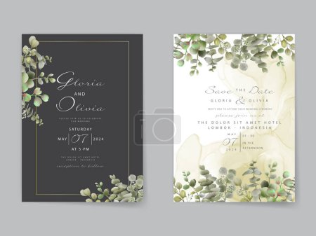 Téléchargez les illustrations : Modèle de carte d'invitation de mariage eucalyptus aquarelle - en licence libre de droit