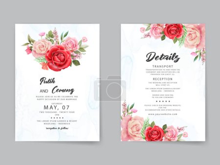 Ilustración de Acuarela rosas rojas boda invitación tarjeta plantilla - Imagen libre de derechos