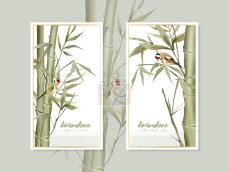 Foto de Acuarela pintada a mano colección de etiquetas de bambú - Imagen libre de derechos