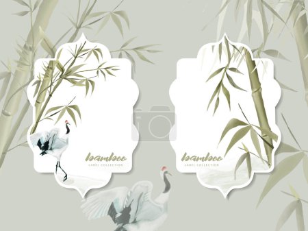 Téléchargez les illustrations : Aquarelle peinte à la main collection d'étiquettes en bambou - en licence libre de droit