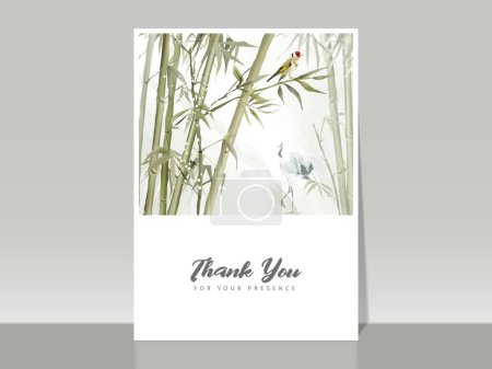 Ilustración de Plantilla de tarjeta de invitación de boda de bambú acuarela pintada a mano - Imagen libre de derechos