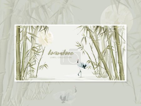 Illustration for Hand painted watercolor bamboo label collection - Royalty Free Image