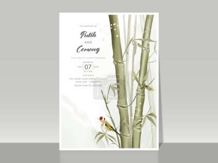 Téléchargez les illustrations : Modèle peint à la main de carte d'invitation de mariage en bambou aquarelle - en licence libre de droit
