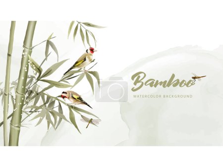 Ilustración de Fondo de bambú acuarela pintado a mano - Imagen libre de derechos