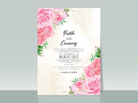 Téléchargez les illustrations : Belle rose roses aquarelle carte d'invitation de mariage - en licence libre de droit