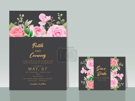 Téléchargez les illustrations : Belle rose roses aquarelle carte d'invitation de mariage - en licence libre de droit