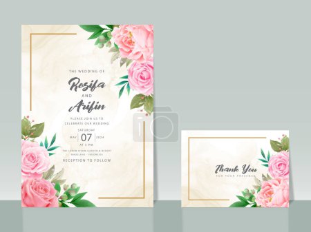 Ilustración de Hermosa rosa rosas acuarela boda invitación tarjeta - Imagen libre de derechos