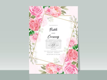 Illustration for Beautiful pink roses watercolor wedding invitation card - Royalty Free Image