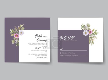 Illustration for Beautiful floral watercolor wedding invitation card - Royalty Free Image
