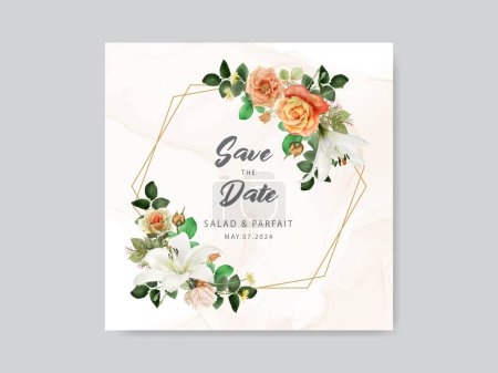 Ilustración de Hermosa lirio y rosa invitación de boda tarjeta - Imagen libre de derechos