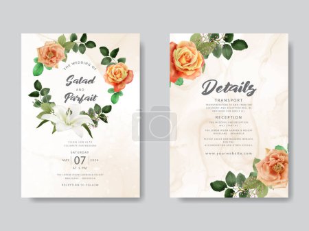 Ilustración de Hermosa lirio y rosa invitación de boda tarjeta - Imagen libre de derechos