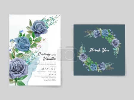 Illustration for Bohemian blue flowers wedding invitation card - Royalty Free Image