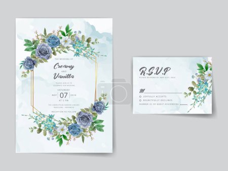 Ilustración de Bohemian blue flowers tarjeta de invitación de boda - Imagen libre de derechos