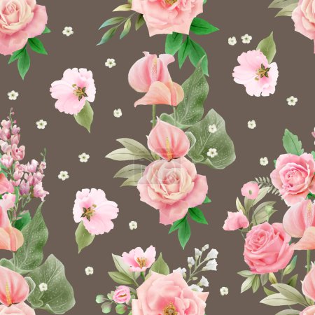 Téléchargez les illustrations : Beau motif floral aquarelle sans couture - en licence libre de droit