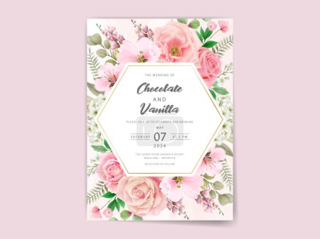 Illustration for Beautiful floral watercolor wedding invitation card - Royalty Free Image