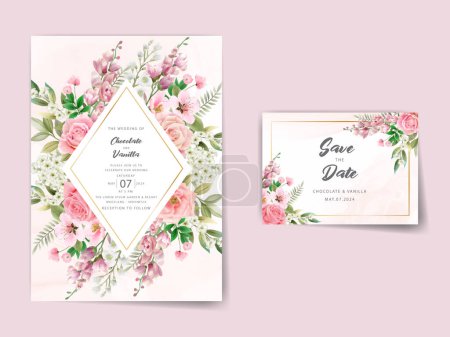 Téléchargez les illustrations : Beautiful floral watercolor wedding invitation card - en licence libre de droit