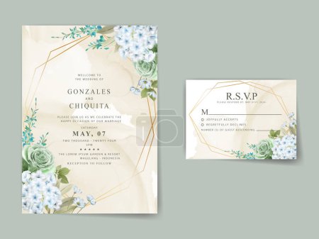 Illustration for Greenery floral watercolor wedding invitation card - Royalty Free Image