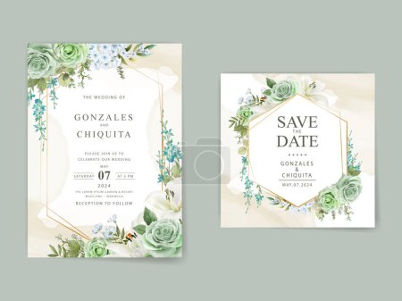 Illustration for Greenery floral watercolor wedding invitation card - Royalty Free Image
