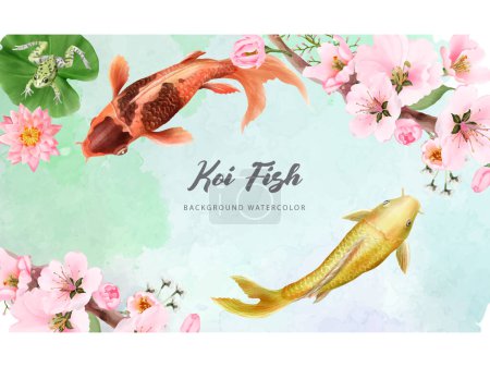 Téléchargez les illustrations : Beau poisson koï aquarelle fond - en licence libre de droit