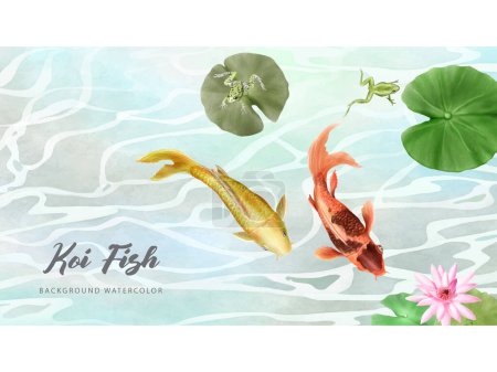 Illustration for Beautiful koi fish watercolor background - Royalty Free Image