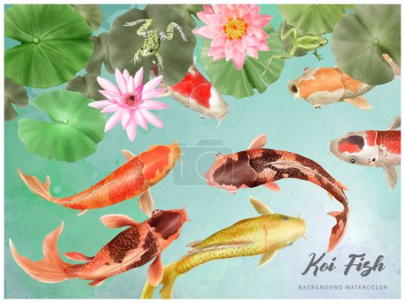 Illustration for Beautiful koi fish watercolor background - Royalty Free Image