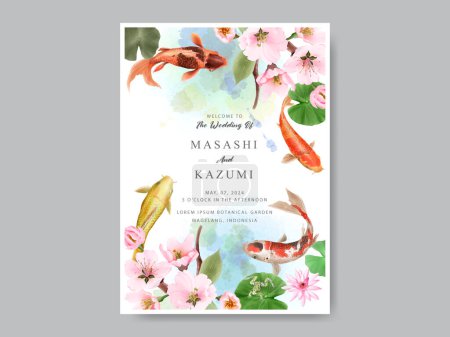 Ilustración de Hermosa koi peces acuarela boda invitación tarjeta - Imagen libre de derechos