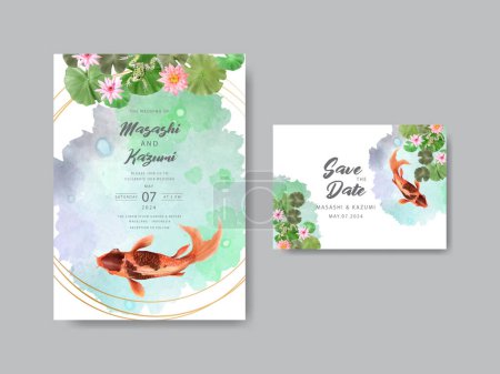 Téléchargez les photos : Belle carte d'invitation de mariage aquarelle poisson koï - en image libre de droit