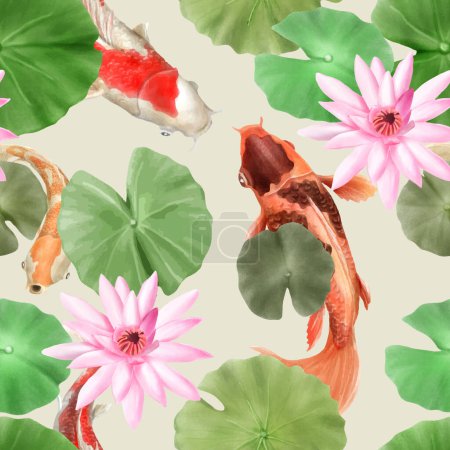 Ilustración de Hermoso pez koi acuarela patrón sin costuras - Imagen libre de derechos